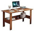 Lukzer Engineered Wood Computer Desk with One Tier Shelves Laptop Study Table for Office Home Workstation Writing Modern Desk (ST-005 / Oak Brown / 110 x 55 x 77cm)
