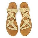 Etiket Dame - Beige Fully Adjustable Viscose Tie Up Flat Sandal For Women - (Perfect for Normal and Wide Foot)