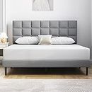 Molblly Queen Size Upholstered Platform Bed Frame, No Box Spring Needed &Easy Assembly, with Headboard and Strong Wooden Slats Queen Bed Frame Light Gray