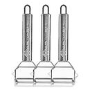 TURBO PRODUKTE Set of 3 Stainless Steel Peelers for Fruit and Vegetables - Forwards and Backwards with Pendulum Blade for Left- and Right-Handed Users - 3-in-1 Function