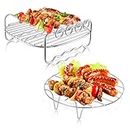2 Pcs Air Fryer Rack, 7 Inch Stainless Steel Metal Holder and Multi-Purpose Double Layer Rack with 4 Barbecue Sticks, General Air Fryers Accessory Set Suitable for Most 3.7-5.8 QT Air Fryers Ovens