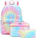 Bluboon Teen Girls School Backpack Kids Bookbag Set with Lunch Box Pencil Case Travel Laptop Backpack Casual Daypacks, Tie Dye Pink, Large, Backpack,unique