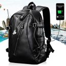Men's Backpack Leather Waterproof Travel School Bags Laptop Backpacks