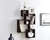 KING WOOD ENTERPRISES Engineered Wood Decorative Intersect Wall Shelf Set of 4 | Wall Mount Glossy Shelf for Living Room, Home & Office | Wall Bracket Rack Shelves (Brown)