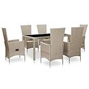 tuinsets - vidaXL 7 Piece Patio Dining Set with Cushions Poly Rattan Beige - 150 cm tafellengte - Beige