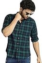 IndoPrimo Men's Cotton Casual Regular Fit Green Checks Shirt for Men Full Sleeves - Harley (Small, Green)