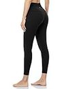 HeyNuts Pure&Plain Workout Pro 7/8 Leggings for Women, High Waisted Athletic Compression Tummy Control Yoga Pants 25'' Black L(12)