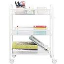 Ovicar Mesh Utility Cart, Rolling Basket Stand for Kitchen & Bathroom, Full Metal Storage Art Trolley Carts with Wheels & 4 Side Hooks (3 Tier, White)