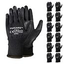 YUICARE 12 pairs PU Coated Safety Work Gloves, Seamless Knit Wrist Cuff, Ideal for Men and Women Light Duty, Garden Work Gloves S, M, L, XL(M)(YC-2029)