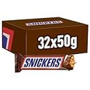 Snickers Schokoriegel Großpackung | Erdnüsse, Karamell | Fußball Snack | 32 Riegel in einer Box | (32 x 50g) | 50 g (32er Pack)