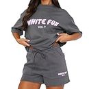Jayyouu White Fox Tracksuit Women Summer 2 Piece Outfits Trendy Letter Printed Oversized Short Sleeve T-Shirt And Drawstring Shorts Ladies Gym Activewear Y2K Jogger Sweatsuit