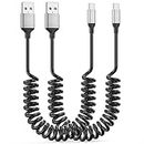 Coiled USB C Cable for Car 2Pack, 3A USB Type C Charger Cable Fast Charging, Retractable Android USB A to USB C Charge Cord for Samsung Galaxy S23 S22 S21 S20 S10, Note 20 10, A10e A20 A50, Moto G, LG