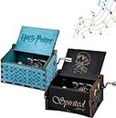 2 Piezas Caja de Música de Madera, Tallada Vintage Caja Musical Harry Potter Spirited Away Caja de Música Manivela, Regalo de Pascua Dia de la Madre Aniversario (Azul/Negro)