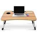 Hometech Solutions Foldable Lap Desk for Laptop and Writing - Includes Tablet Stand and Cup Holder (Wooden)