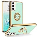 DUEDUE Samsung S21 Case 5G,Slim Soft Silicone Cover with 360 Degree Rotation Magnetic Car Finger Ring Holder Kickstand Shockproof Protective Women Men Phone Cases for Samsung Galaxy S21,Light Green