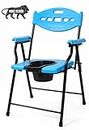 PHYSIQO Folding Elderly Disabled Man And Pregnant Woman Stainless Steel Shower And Bathing Room Mobile Commode Chair With Toilet Seat Comfortable Safe Toliet Stool Anti-Skid (Blue)