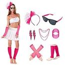 SlowTon 80s Costumes Accessories for Women, 80s Costume Set with Lace Headband Earring Necklace Glasses Bracelets Fishnet Gloves Leg Warmers for Women Girls Kids, 7 Pcs