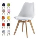 mcc direct Dining Chairs Wooden Legs Soft Cushion Pad Stylish DELUXE Retro Lounge Dining Office EVA (White)
