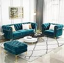 A to Z FurnitureModern Classic 4 Seater Fabric & Valvet Tufted 3+1 one footrest Chesterfield Sofa Living Room and Office(Teal Green)