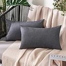 MIULEE Waterproof Outdoor Cushion Covers 12x20 Inches Set of 2 Water Resistant Decorative Throw Pillow Covers Outside for Garden Furniture Patio Couch Sofa Bed Linen Balcony, 30x50cm Dark Grey
