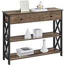 Yaheetech Console Table with Drawer for Entryway, Narrow Entry Table for Living Room with Drawer & Open Storage Shelves, Industrial Wood Hallway Sofa Table with Stable Metal Support, Taupe Wood