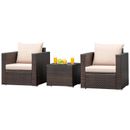Patio 3PCS Rattan Furniture Set Conversation Wicker Sofa Set W/ Cushion Balcony