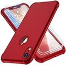 ORETECH Coque Compatible avec iPhone XR, avec 2 x Protecteur D'écran en Verre Trempé 360°Housse Hybride Robuste 2 en 1 Antichoc Ultra Mince Mat Anti Rayures PC TPU Etui pour iPhone XR Case Rouge