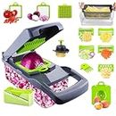 MOCOPO Vegetable Chopper, 12 in 1 Onion Chopper with Large Container, Adjustable Mandoline Slicer, Grater, Household Kitchen Cutter for Veggie, Vegetable Cheese Fruit Potato Dicer Cutter Series (Grey)