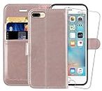 MONASAY Wallet Case for iPhone 7 Plus Wallet Case/iPhone 8 Plus,5.5 -inch [Glass Screen Protector Included] Flip Folio Leather Cell Phone Cover with Credit Card Holder,Rose Gold
