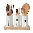 KITOME Plastic Self Draining Tableware Storage Box - Spoon, Knife, Fork, Chopstick, Cutlery Holder/Organizer Stand for Kitchen, Dining Table (White)