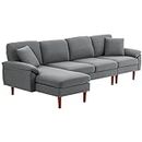 HOMCOM Convertible Sectional Sofa with Reversible Chaise Lounge, Modern Sectional Couch with Pillows, Wooden Legs, L-Shape Corner Sofa for Living Room, Dark Grey