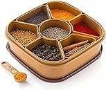 FOMQUAZLI Multifunctional Plastic Square Shape 7 in 1 Classic Look Masala Rangoli Dabba Spice Box Set Ideal for Home and Kitchen (Brown)