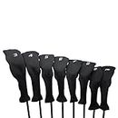 Majek All Hybrid Head Cover Golf Club Black Sleek Tight Fit Headcover Set 3-PW Acrylic Head Covers 3 4 5 6 7 8 9 PW Easy to See Large White Embroidered Numbers