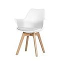 My Art Design - 1 Chair with Arms Support Scandinavian Chair with Padded & Solid Wood Oak Legs... Chair for Cafe, Home, Hotel & Office (White Color Chair) (White with Arms)
