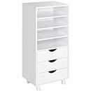 Vinsetto Vertical Filing Cabinet, Mobile File Cabinet on Wheels with 3 Drawers and 4 Open Shelves for Home Office, White