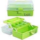 JUGTE Multipurpose Tools Storage Box Organizer 3-Layer Plastic Storage Box Handled Storage Case for Art Craft Cosmetic Sewing Supplies Organizer Medicine Organiser Box Family First Aid Box with Handle (Green)