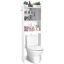 Giantex Over-The-Toilet Space-Saving Storage Cabinet - 4-Tier Freestanding Bathroom Organizer with Open Shelves & Door, Toilet Storage Rack for Bathroom, Laundry, Balcony, White