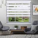 Cordless Zebra Blinds Window Blinds and Shades Dual Layer Roller Shades, Sheer or Privacy Light Control- White 18" W x 36" H Custom Cut to Size, 18 to 72 inch Wide