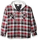 Wrangler Authentics Men's Long Sleeve Quilted Lined Flannel Shirt Jacket with Hood, Biking Red with Gray, Medium
