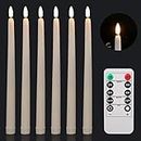 Neween Flameless LED Taper Candles Flickering with 10-Key Remote, Hanging Battery Operated LED Candlesticks, Set of 6 Handheld Dripless Window Candles Lights for Church Wedding