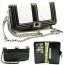 ZZYBIA Black and White Crossbody/Wristlet Clutch 2 Way Coin Zip Mobile Case Wallet Card Holder with Detechable Long Chain for Apple iPhone 6 Plus/Universal fit Most Smartphones up to 6.5" x 3.5"