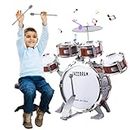 Hilifexll Batería Niños Instrumento, Batería Infantil Jazz 5 Tambores Percusión con Taburete, Juguetes para Niños Musical Educativos Niños y Niñas de 3 4 5 6 7 Años
