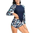 Warehouse Amazon Warehouse Deals Clearance Women's Rash Guard Two Piece Swim Shirt and Short Set Long Sleeve UV Sun Protection Quick Dry Surfing Swimsuits 1 Piece Bathing Suits Women Navy