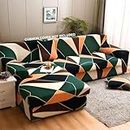 House of Quirk Universal Sectional 140 GSM Sofa Covers L - Shape Slipcover 2pcs Elastic L-Type Chaise Sofa Furniture Protector (Green Peach Prism)