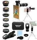 Cell Phone Camera Lens Kit,11 in 1 Universal 20x Telephoto Lens,0.63Wide Angle+15X Macro+198°Fisheye+2X Telephoto+Kaleidoscope+CPL/Starlight/Eyemask/Tripod,for Most iPhone Smartphone