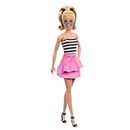 Barbie Fashionistas Puppe Nr. 213, blond mit gestreiftem Oberteil, pinkem Rock und Sonnenbrille, Modepuppe zum Sammeln anlässlich des 65. Jubiläums, HRH11