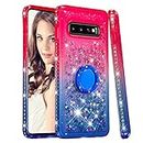 for Samsung Galaxy S10 Plus Case, CrazyLemon Bling Heart Shape Quicksand & Full Side Rhinestone Design Pink + Blue Shockproof Soft Silicone TPU Case with Ring Holder Kickstand for Girls Women - 05