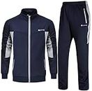Rdruko Men's Sports Tracksuit Long Sleeve Full Zip Running Gym Set Activewear(Blue Grey,US XXL)