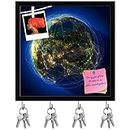 ArtzFolio Highly Detailed Planet Earth D1 Key Holder Hooks | Notice Pin Board | Black Frame 20 X 20Inch