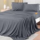 Utopia Bedding Queen Sheet Set – Soft Microfiber 4 Piece Hotel Luxury Bed Sheets with Deep Pockets - Embroidered Pillow Cases - Side Storage Pocket Fitted Sheet - Flat Sheet (Grey, Queen)